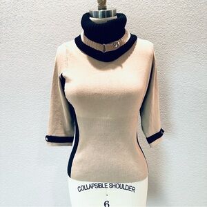 Elegant Beige and Black Women's Sweater